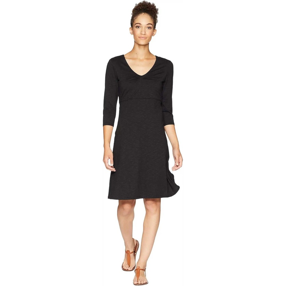 Toad&Co Rosalinda Dress Women Small Black Sustainable V-Neck 3/4 Sleeve Gorpcore